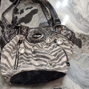 Rosetti Zebra Print Shoulder Bag with Black and Silver Accents